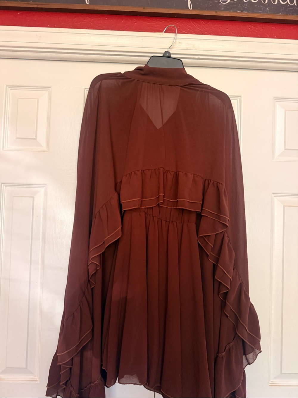 Women's Brown Ruffle Chiffon Dress